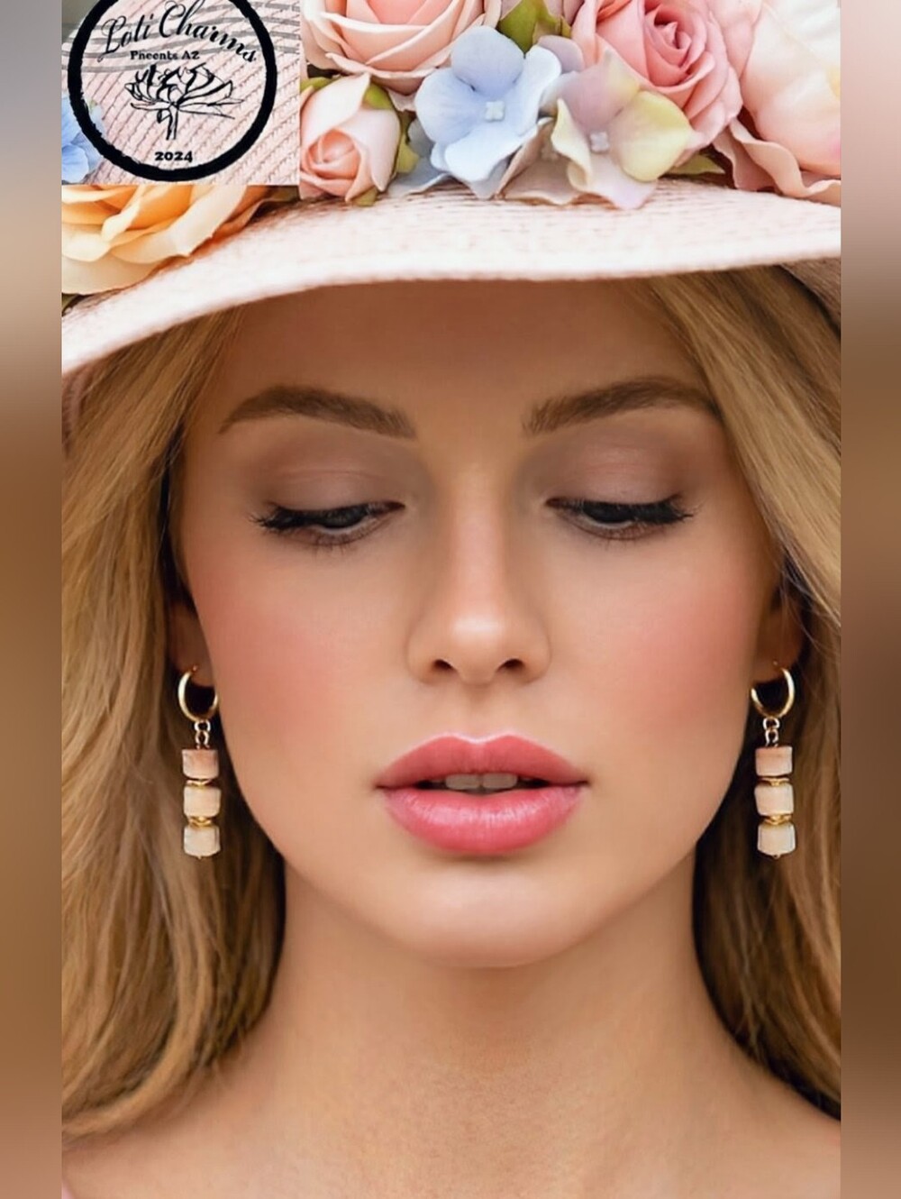 Natural Pink Opal In Exquisite Three Tier Wheel In 18K Gold Plated Earrings